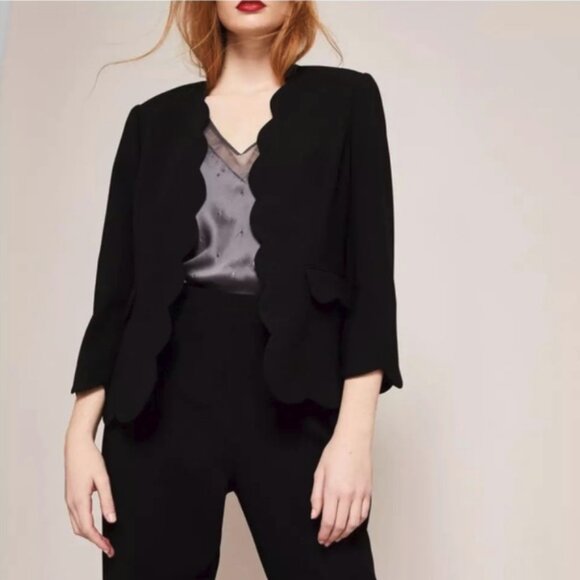 Ted Baker Black Scallop Edge Cropped Blazer Jacket "Pearls of Wisdom" Size 3 - Picture 1 of 12